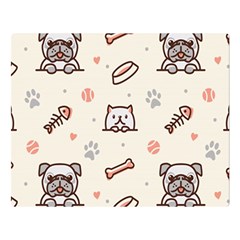 Pug Dog Cat With Bone Fish Bones Paw Prints Ball Seamless Pattern Vector Background Two Sides Premium Plush Fleece Blanket (large) by Salman4z