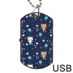 Cute-astronaut-cat-with-star-galaxy-elements-seamless-pattern Dog Tag Usb Flash (two Sides) by Salman4z