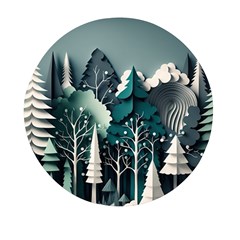 Forest Papercraft Trees Background Mini Round Pill Box (pack Of 5)