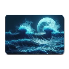 Moonlight High Tide Storm Tsunami Waves Ocean Sea Small Doormat by Ravend