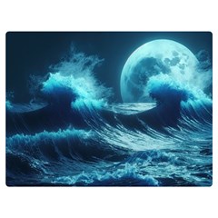 Moonlight High Tide Storm Tsunami Waves Ocean Sea Two Sides Premium Plush Fleece Blanket (extra Small) by Ravend