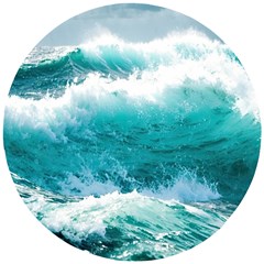 Ai Generated Waves Ocean Sea Tsunami Nautical Blue Sea Wooden Puzzle Round by Cowasu