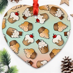Cupcakes Cake Pie Pattern Heart Ornament (two Sides) by Ndabl3x