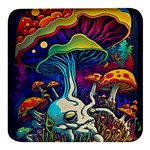 Mushrooms Fungi Psychedelic Square Glass Fridge Magnet (4 pack) Front