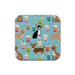 Chihuahua Bubble Kawaii Boba Tea Cute Dog Rubber Square Coaster (4 Pack) by Wav3s