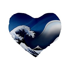 The Great Wave Off Kanagawa Standard 16  Premium Heart Shape Cushions by Grandong
