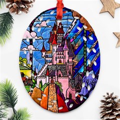 Beauty Stained Glass Castle Building Ornament (oval Filigree) by Cowasu