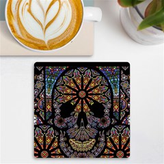 Skull Death Mosaic Artwork Stained Glass Uv Print Square Tile Coaster  by Cowasu