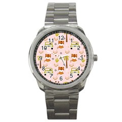 Cute-tiger-car-safari-seamless-pattern Sport Metal Watch by uniart180623
