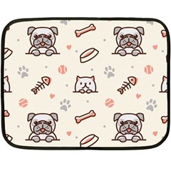 Pug-dog-cat-with-bone-fish-bones-paw-prints-ball-seamless-pattern-vector-background Fleece Blanket (mini) by Simbadda