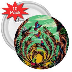 Monkey Tiger Bird Parrot Forest Jungle Style 3  Buttons (10 Pack)  by Grandong