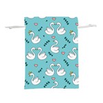 Elegant Swan Pattern Design Lightweight Drawstring Pouch (L) Front