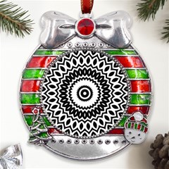 Circular Concentric Radial Symmetry Abstract Metal X mas Ribbon With Red Crystal Round Ornament by pakminggu