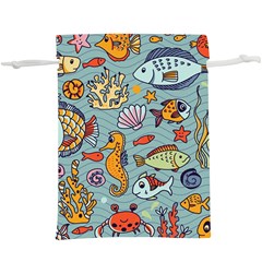 Cartoon Underwater Seamless Pattern With Crab Fish Seahorse Coral Marine Elements Lightweight Drawstring Pouch (xl) by Grandong