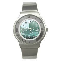Mountains Wall Print Boho Art Stainless Steel Watch by pakminggu