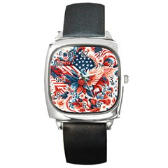 America Pattern Square Metal Watch by Valentinaart