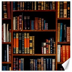 Assorted Title Of Books Piled In The Shelves Assorted Book Lot Inside The Wooden Shelf Canvas 16  X 16  by Ravend