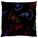 Vector Aquarium Guppies Seamless Fish Pattern With Black Background Large Cushion Case (Two Sides) Front