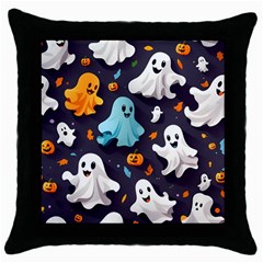 Ghost Pumpkin Scary Throw Pillow Case (black) by Ndabl3x