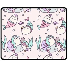 Cartoon Cat Cute Animal Kawaii Pastel Pattern Two Sides Fleece Blanket (medium) by Ndabl3x