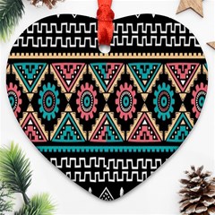 Aztec Wallpaper Heart Ornament (two Sides)