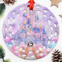 Disney Castle, Mickey And Minnie Round Filigree Ornament (two Sides)