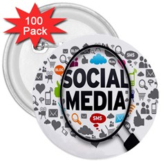 Social Media Computer Internet Typography Text Poster 3  Buttons (100 Pack)  by Ket1n9