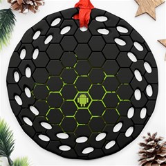 Green Android Honeycomb Gree Round Filigree Ornament (two Sides) by Ket1n9