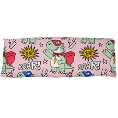 Seamless-pattern-with-many-funny-cute-superhero-dinosaurs-t-rex-mask-cloak-with-comics-style-inscrip Body Pillow Case (dakimakura) by Ket1n9
