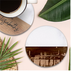 Cleveland Building City By Night Classic Marble Wood Coaster (round)  by Amaryn4rt