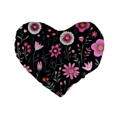 Flowers Pattern Standard 16  Premium Heart Shape Cushions by Ravend