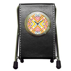 Line Pattern Cross Print Repeat Pen Holder Desk Clock by Amaryn4rt