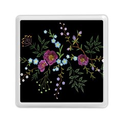 Embroidery Trend Floral Pattern Small Branches Herb Rose Memory Card Reader (square) by Ndabl3x