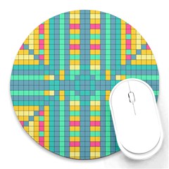 Checkerboard Squares Abstract Art Round Mousepad by Ravend