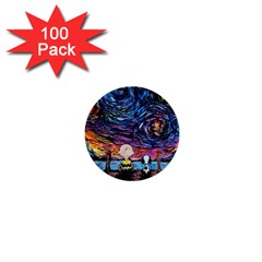 Cartoon Dog Vincent Van Gogh s Starry Night Parody 1  Mini Buttons (100 Pack)  by Modalart