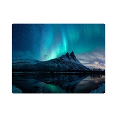 Aurora Borealis Mountain Reflection Premium Plush Fleece Blanket (mini) by Pakjumat