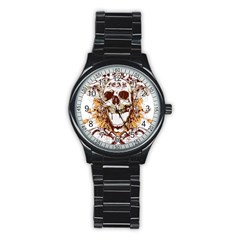 Harvest Of Fear Logo Illustration Skull Pistol Stainless Steel Round Watch by Sarkoni
