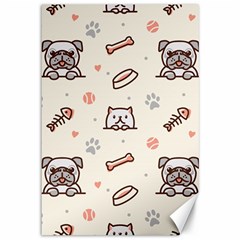 Pug Dog Cat With Bone Fish Bones Paw Prints Ball Seamless Pattern Vector Background Canvas 12  X 18  by Bedest