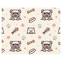 Pug Dog Cat With Bone Fish Bones Paw Prints Ball Seamless Pattern Vector Background Two Sides Premium Plush Fleece Blanket (medium) by Bedest