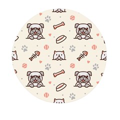 Pug Dog Cat With Bone Fish Bones Paw Prints Ball Seamless Pattern Vector Background Mini Round Pill Box (pack Of 5) by Bedest