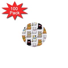 Cat Kitten Seamless Pattern 1  Mini Buttons (100 Pack)  by Grandong