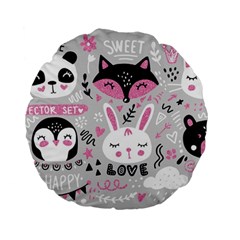 Big Set With Cute Cartoon Animals Bear Panda Bunny Penguin Cat Fox Standard 15  Premium Flano Round Cushions by Bedest
