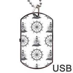 Marine Nautical Seamless Pattern With Vintage Lighthouse Wheel Dog Tag Usb Flash (one Side) by Bedest