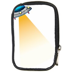 Blue Ufo Illustration Unidentified Flying Object Cartoon Compact Camera Leather Case by Sarkoni