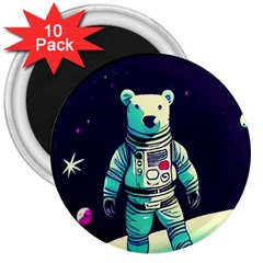 Bear Astronaut Futuristic 3  Magnets (10 Pack)  by Bedest