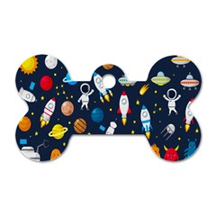 Big Set Cute Astronauts Space Planets Stars Aliens Rockets Ufo Constellations Satellite Moon Rover V Dog Tag Bone (one Side) by Hannah976