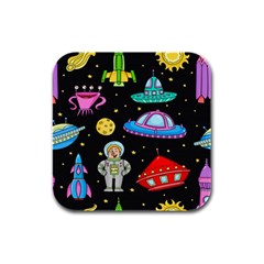 Seamless Pattern With Space Objects Ufo Rockets Aliens Hand Drawn Elements Space Rubber Square Coaster (4 Pack) by Hannah976