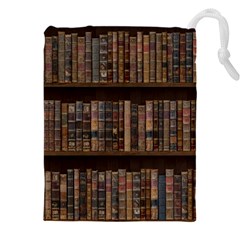 Old Bookshelf Orderly Antique Books Drawstring Pouch (4xl) by Cendanart