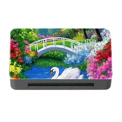 Swan Bird Spring Flowers Trees Lake Pond Landscape Original Aceo Painting Art Memory Card Reader With Cf by Ket1n9