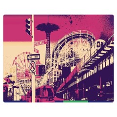 Pink City Retro Vintage Futurism Art Premium Plush Fleece Blanket (medium) by Ket1n9